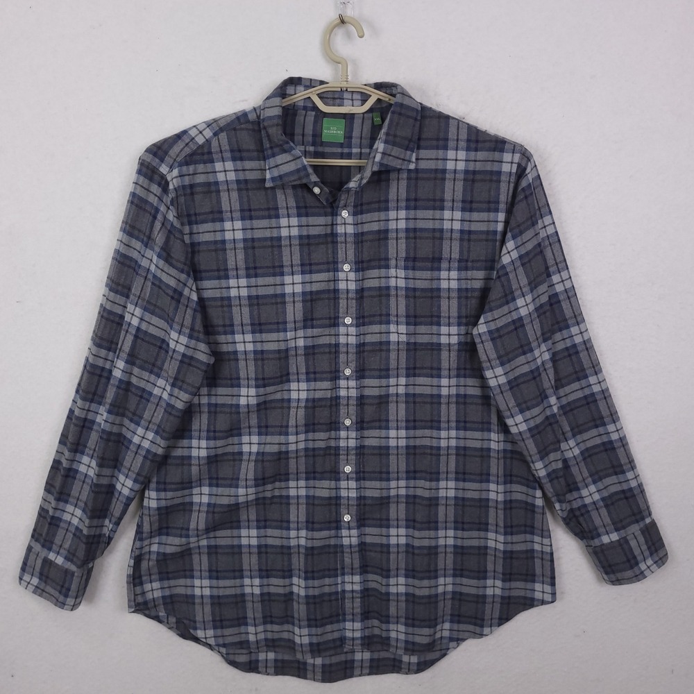 Sid Mashburn Flannel Button Down Mens XXL Grey Blue Plaid Long Sleeve Shirt